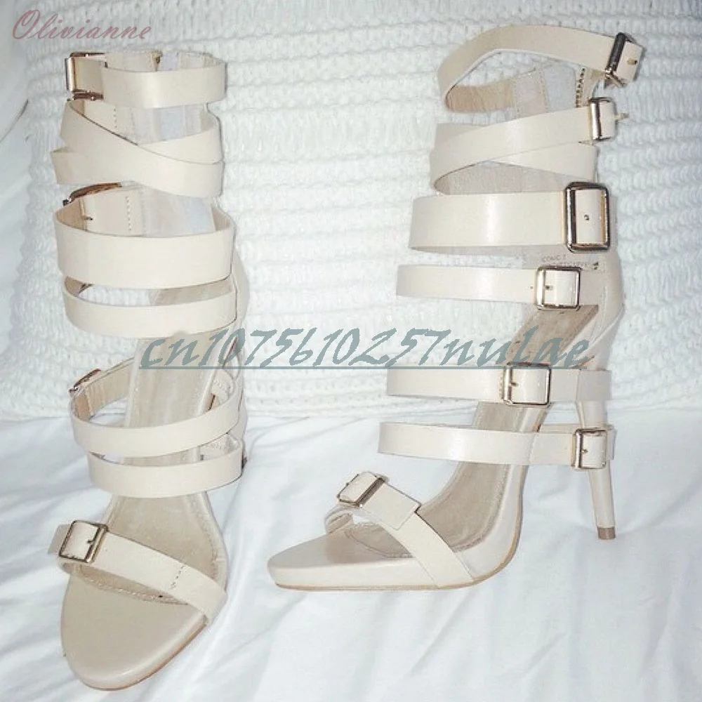 

White Buckle Belts Strap Hollow Sandals Open Toe Runway Style Stiletto High Heel Sexy Party 2025 Women Shoes Zapatos Para Mujere