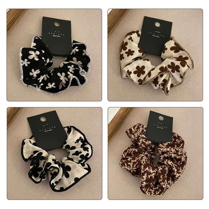 Bando rambut Vintage elastis untuk wanita, ikat kepala minimalis motif bunga tali kepala aksesori rambut ekor kuda