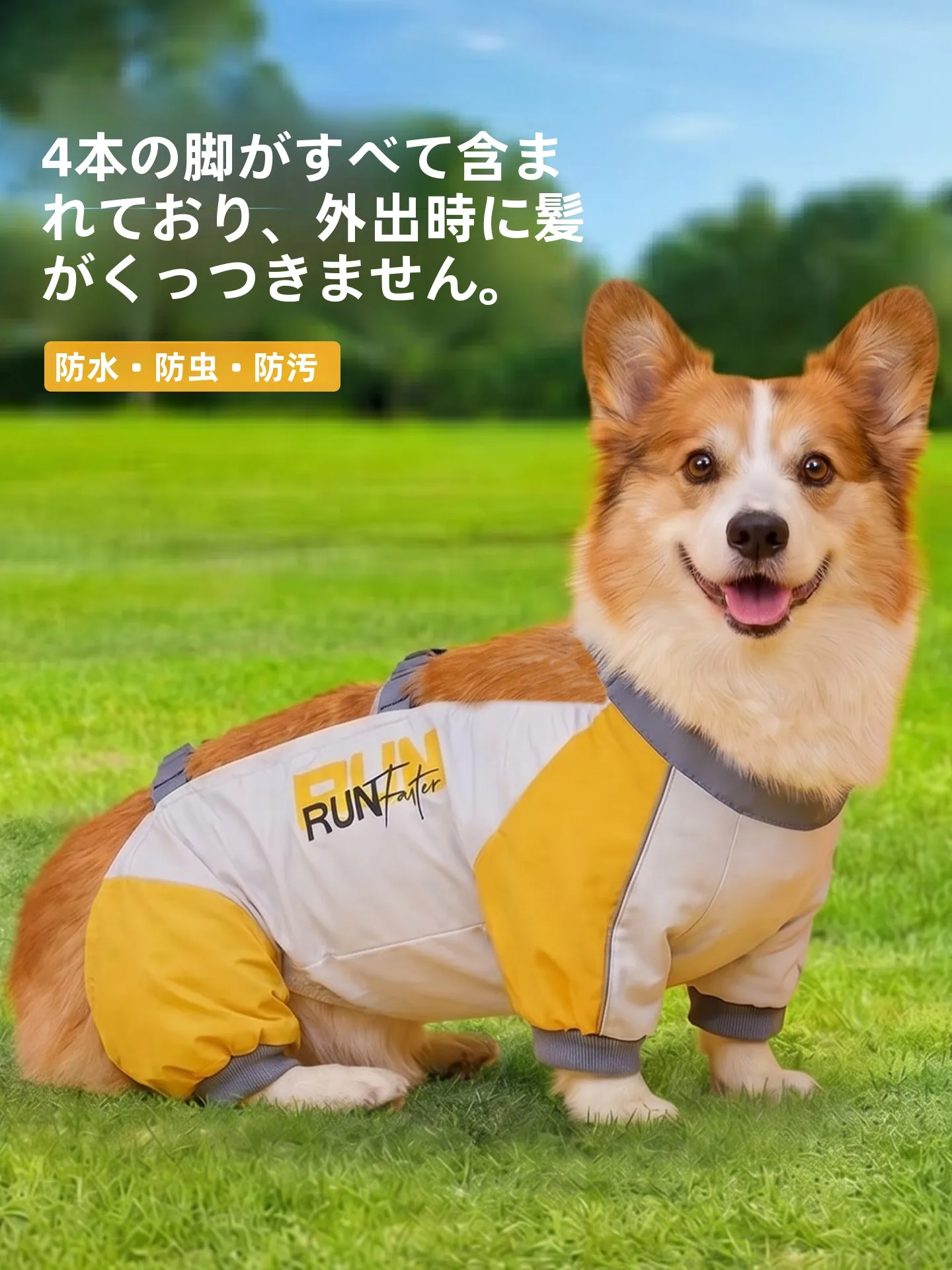 防塵犬服-四足歩行用パンツ-汚れ防止-防虫-ウォーキングパンツ-小型犬やコーギー用アウトドア服