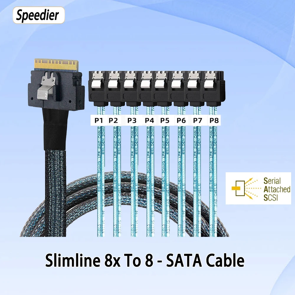 PCI-E Slimline SAS 4.0 SFF-8654 8i Ke 8x Kabel SATA 4x Mini SAS 29Pin SFF-8482 Server Komputer Hub Kabel Disk Array Kecepatan 6Gbps