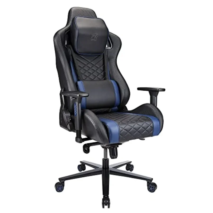Gaming chair for home office use, vegan leather, black/blue, BIFMA compliant ergonomic support
