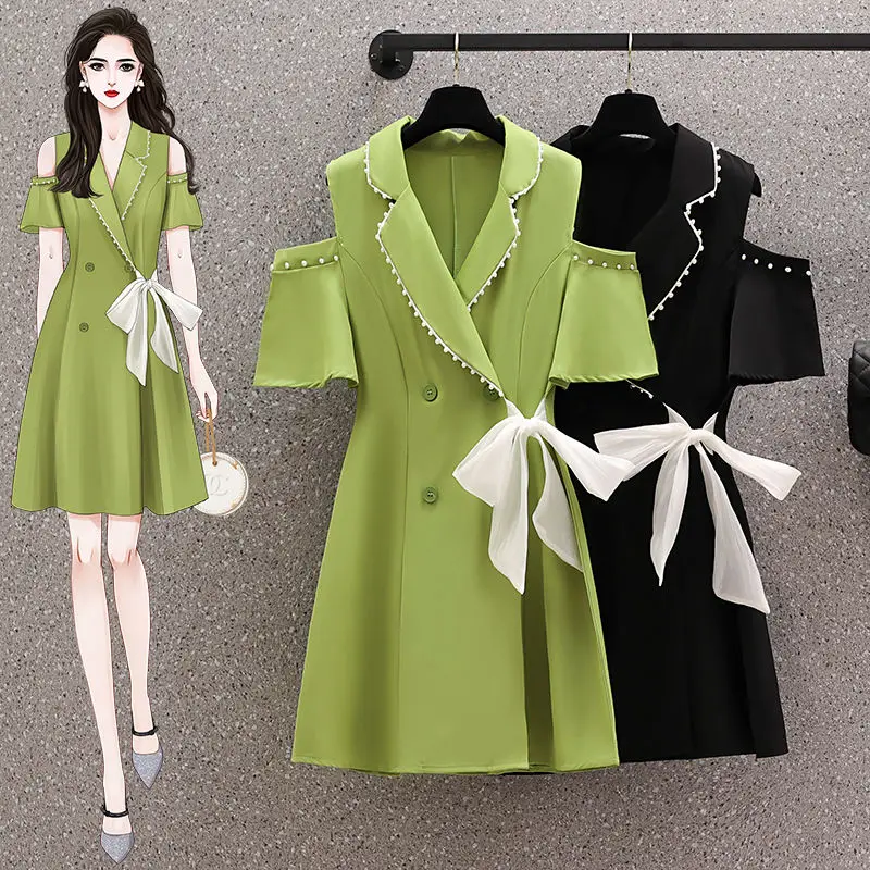 Large Women's Dress and Shorts Set 2024 Summer New Style Slimming Suit Dress and Shorts Elegant Women's Two Pieces