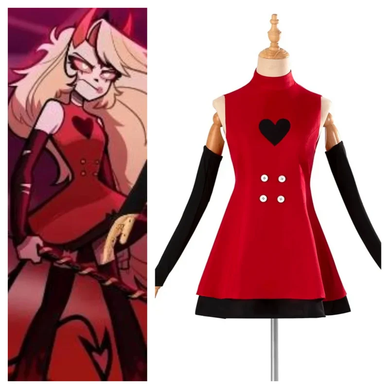 

Hazbin Cosplay Charlie Morningstar Hotel Costume Women's Dress with Gloves Halloween Carnival Party Stage Combat Outfit