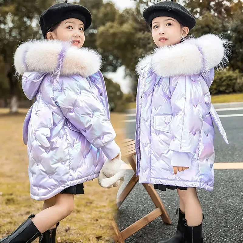 2024 Winter Daunen jacke für Mädchen Mantel Mode Einhorn glänzend wasserdichte Kinder Oberbekleidung 3-10 Jahre Teen Kinder Parka Schnee anzug