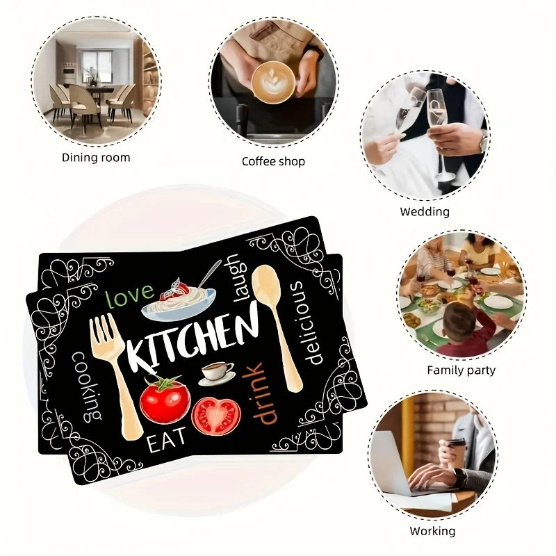 Mantel Individual tipo camino de mesa de lino con tomate inglés negro, 45x30cm, diseño duradero con estampado plano para cocina al aire libre, comedor y fiesta