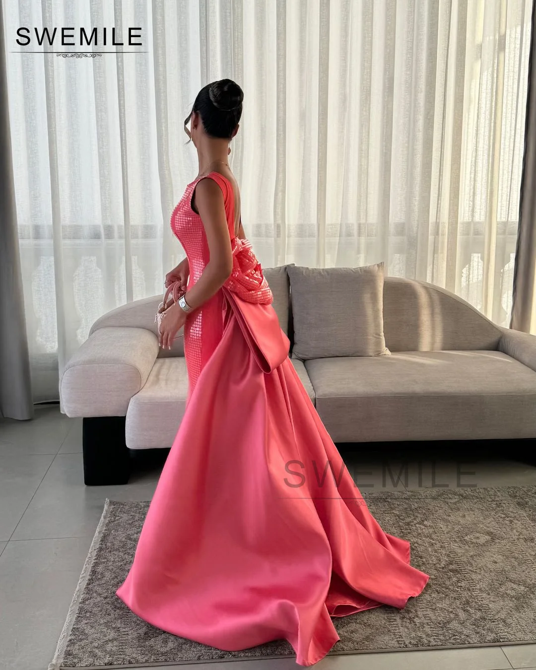 SWEMILE A-Line O Neckline Floor-Length Sleeveless Zipper Up Flowers Prom Dresses Wedding Party Dress Elegant And Beautiful Dress