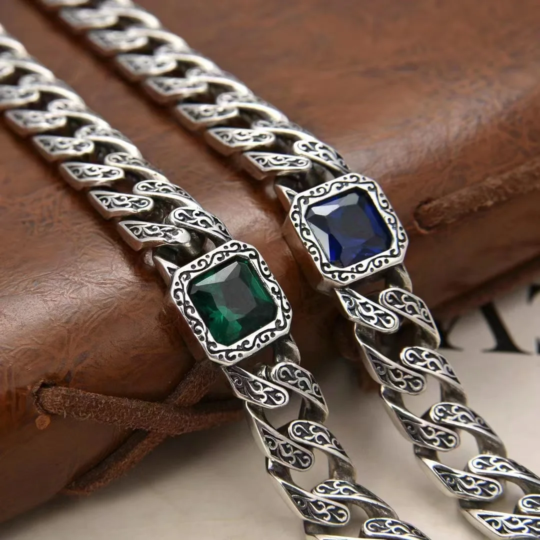 

S925 sterling silver bracelet with pure handmade texture Couple's domineering rough retro creative trendy jewelry