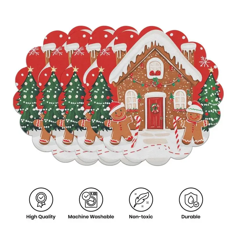 Round Wave Lace Poinsettia Pine Branch Christmas Placemat, Wear-Resistant Plate Mat, Home Dining Table Decoration Placemat