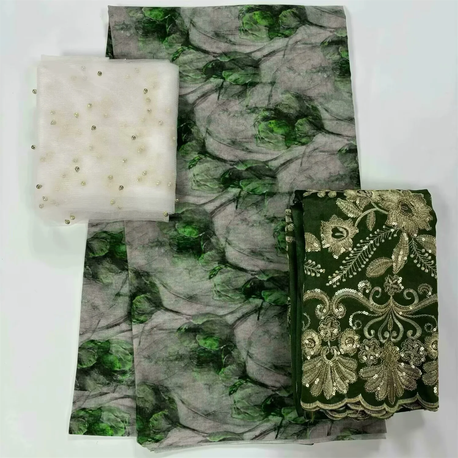 

5 + 2 + 2 ярда/комплект, мягкая атласная шелковая ткань с африканским принтом и блестками из бисера, швейцарская вуаль, кружево для вечерние женские платья, материал для шитья