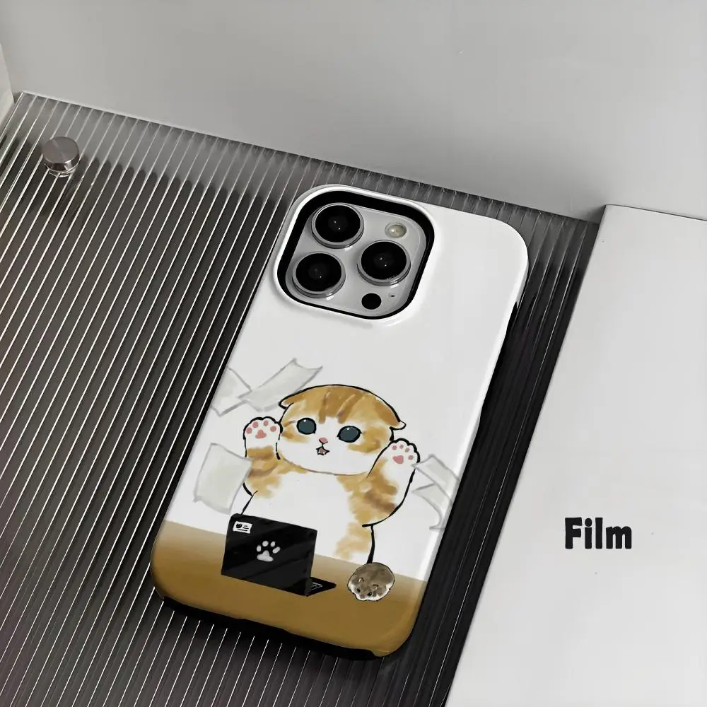 حافظة هاتف Mofusand Cat حافظة هاتف INS لهاتف آيفون 16 15 14 13 12 11 Pro Max X XR XS Max 7 8 Plus غطاء كمبيوتر صلب لامع