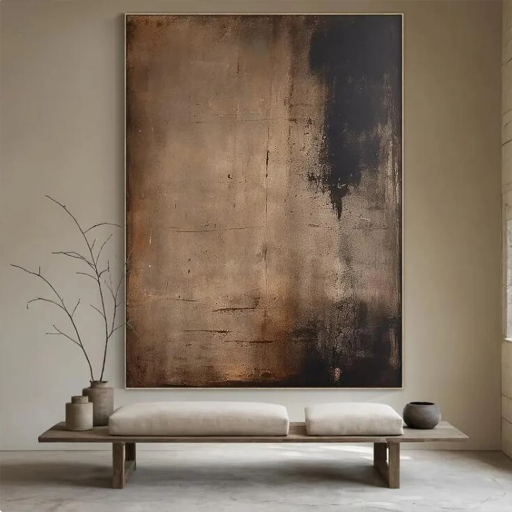 100% Handmade Abstract Oil Painting Original Black Gray Retro Wall Art Picture Large Mural For Home Living Room Decor Image