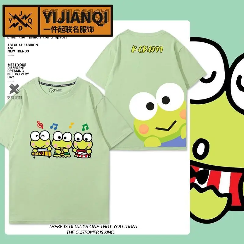 

Sanrio KeroKeroKeroppi Anime Kawaii Ins Casual Summer Pure Cotton Shirts for Boys Girls Cute Hoodie Clothes Gifts for Kids