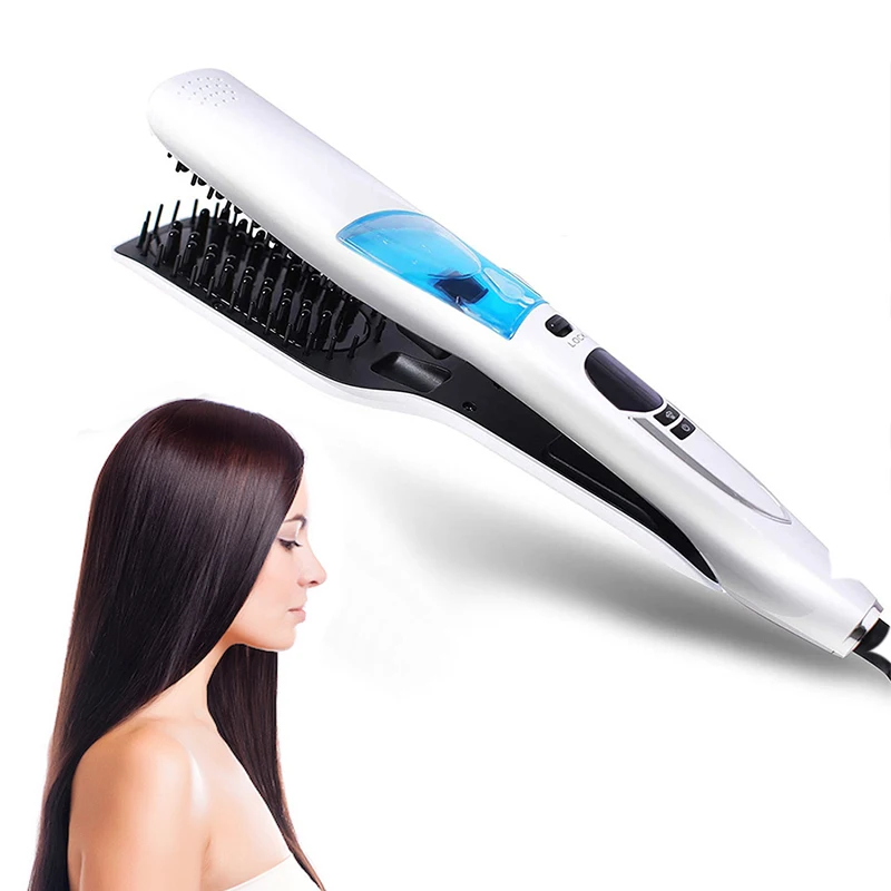 

Portable 2-in-1 hair curler, striped comb, electric ion hot steam quick straightening brush, salon styling tool