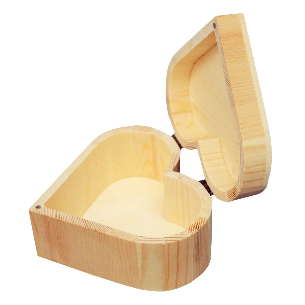 

Heart Shaped Gift Box Wooden Storage Chest Unpainted Jewelry Display Container Reusable Home Decor DIY Craft Box