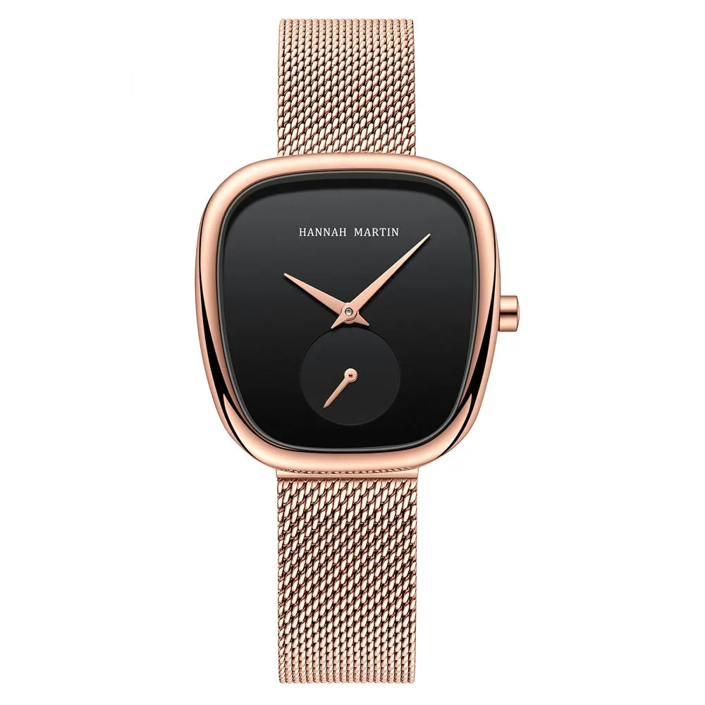 New Stainless Steel Milanese Mesh Belt Quartz Watch Creative Two Needles and A Half Barrel Type Design Waterproof Ladies Watches