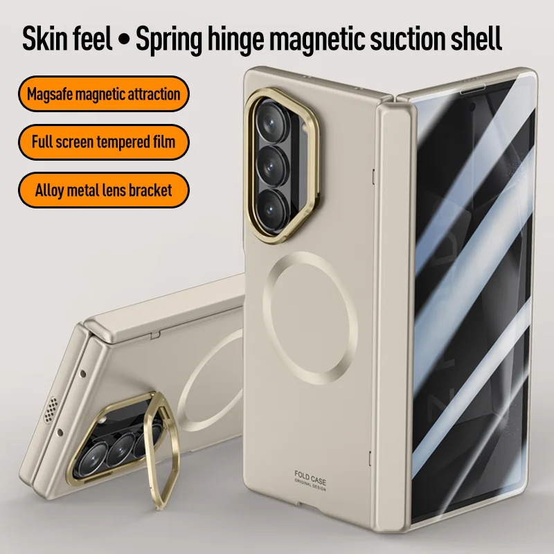 

Magnetic Fully Hinged Metal Lens Hidden Bracket Phone Case For Samsung Galaxy Z Fold 6 Anti Peeping Screen Protector Back Cover