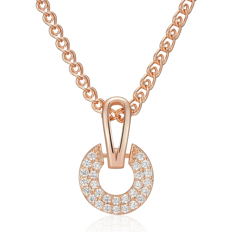 Kinel Luxury Full Shiny Natural Zircon Pendant Necklace for Women Unique Design 585 Rose Gold Color Bride Wedding Jewelry Gift