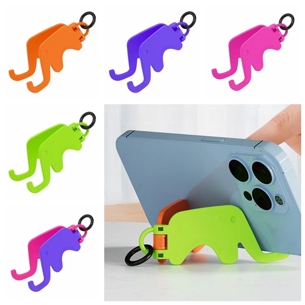 Elephant Shape Mobile Phone Stand Foldable Portable Mobile Phone Holder Cartoon with Keychain Cell Phone Bracket Jewelry Gift