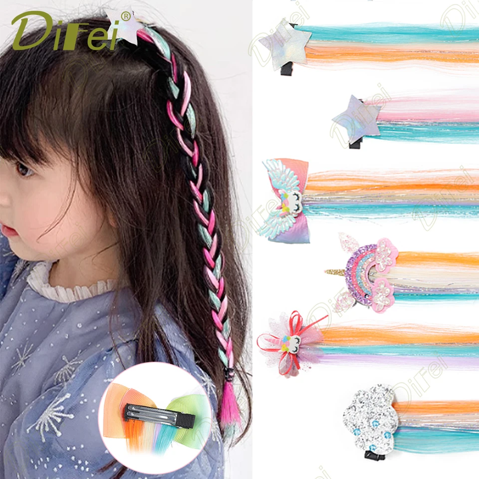 

DIFEI 14 Inch Hair Extension Synthetic Wig Girl Color Graphics Duckbill Clip Hair Clip Color Hair Extension Wig