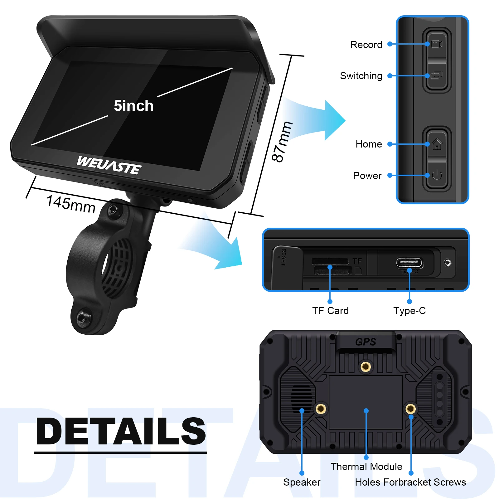 5 inch Portable Motorcycle Display Screen Wireless CarPlay Moto GPS Navigation Digital Para Moto Android Auto Monitor Waterproof