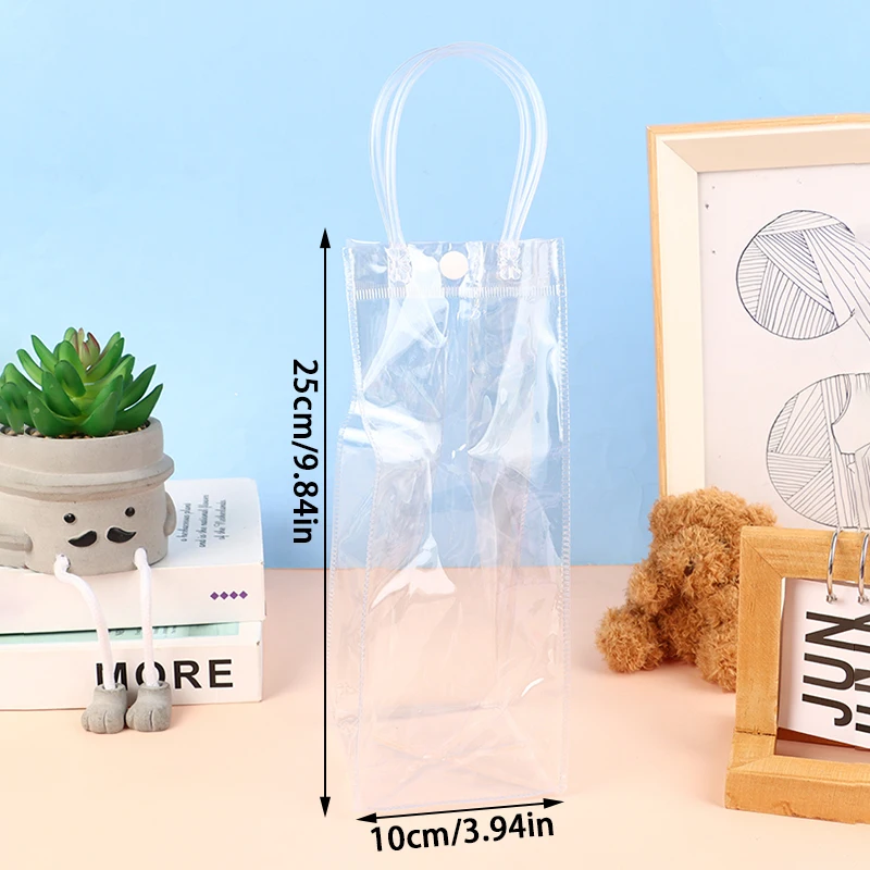 Sacchetto regalo per vino a prova di perdite in PVC 1Pc sacchetto per ghiaccio trasparente per Champagne sacchetti per bevande portatili per tè al latte con manico in Tote