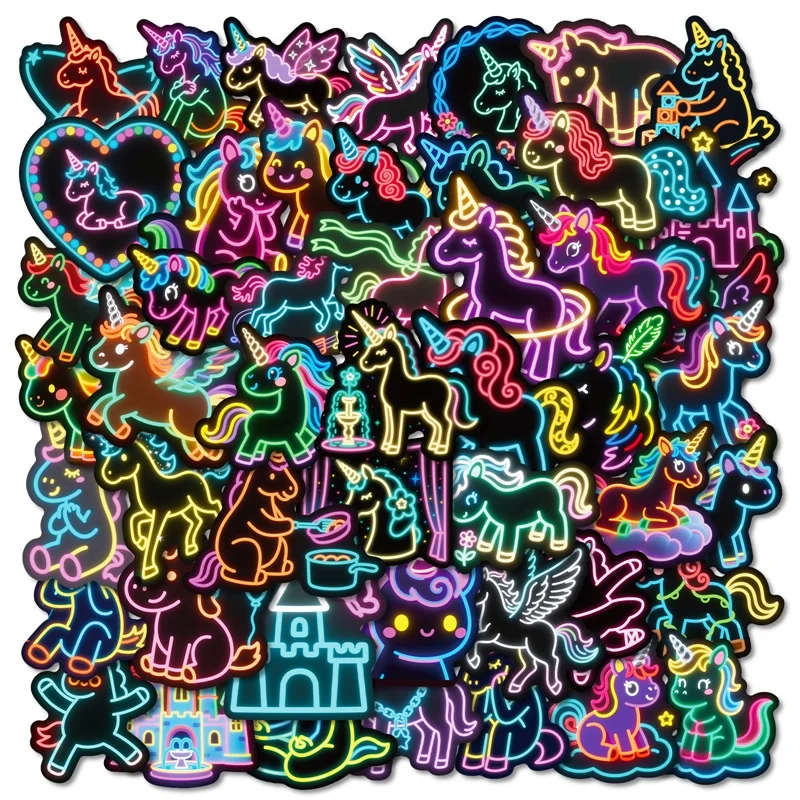 10/30/56PCS Cute Neon Unicorn PVC Sticky Sticker Aesthetic DIY Decoration Scrapbooking Hand Accounting Supplies