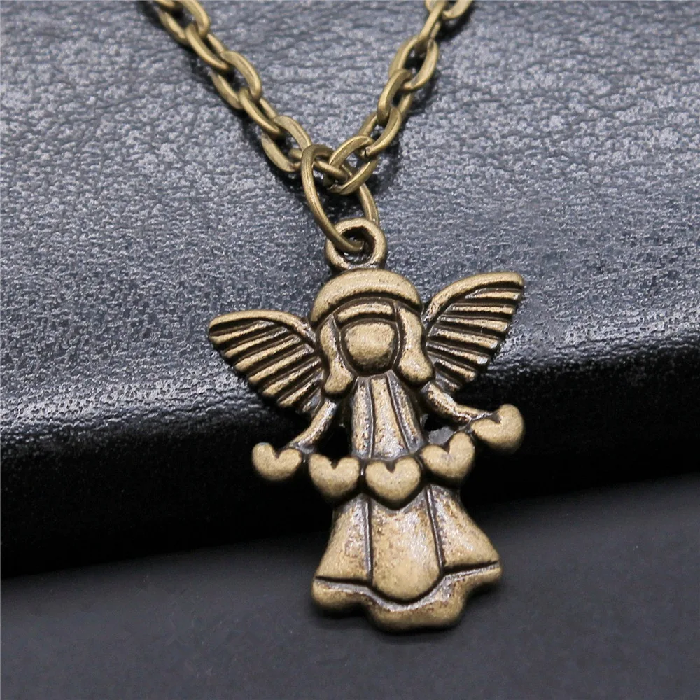 Fashion Simple Vintage Antique Bronze Color 22x16mm Heart Angel Pendant Necklace For Women