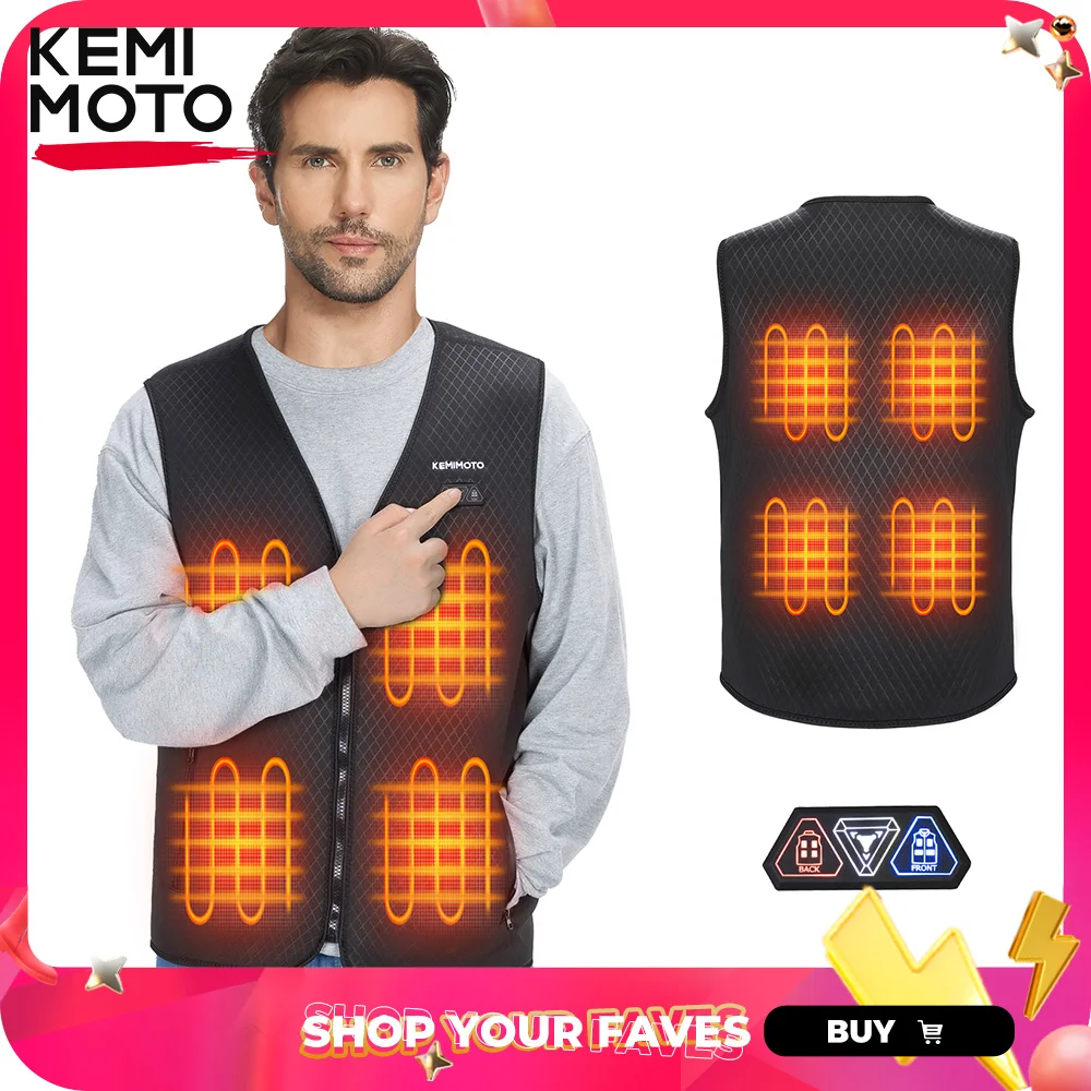 KEMIMOTO Motorcycle Heated Vest Men Women Heating Vest Winter Warm 8 Areas USB Electric Thermal Jacket for Outdoor Riding Gear