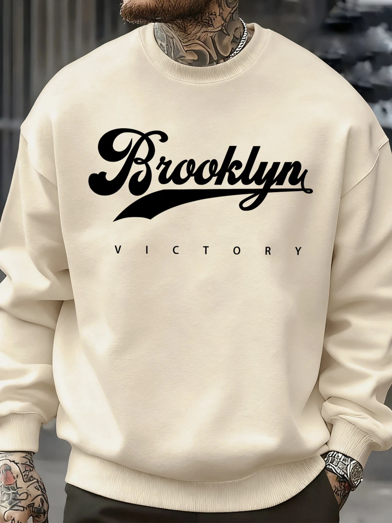 Brooklyn Victory Logo Gedruckt Männer Sweatshirt Casual Crewneck Streetwear Mode Kleidung Fleece Weiche Kleidung Herbst Tops