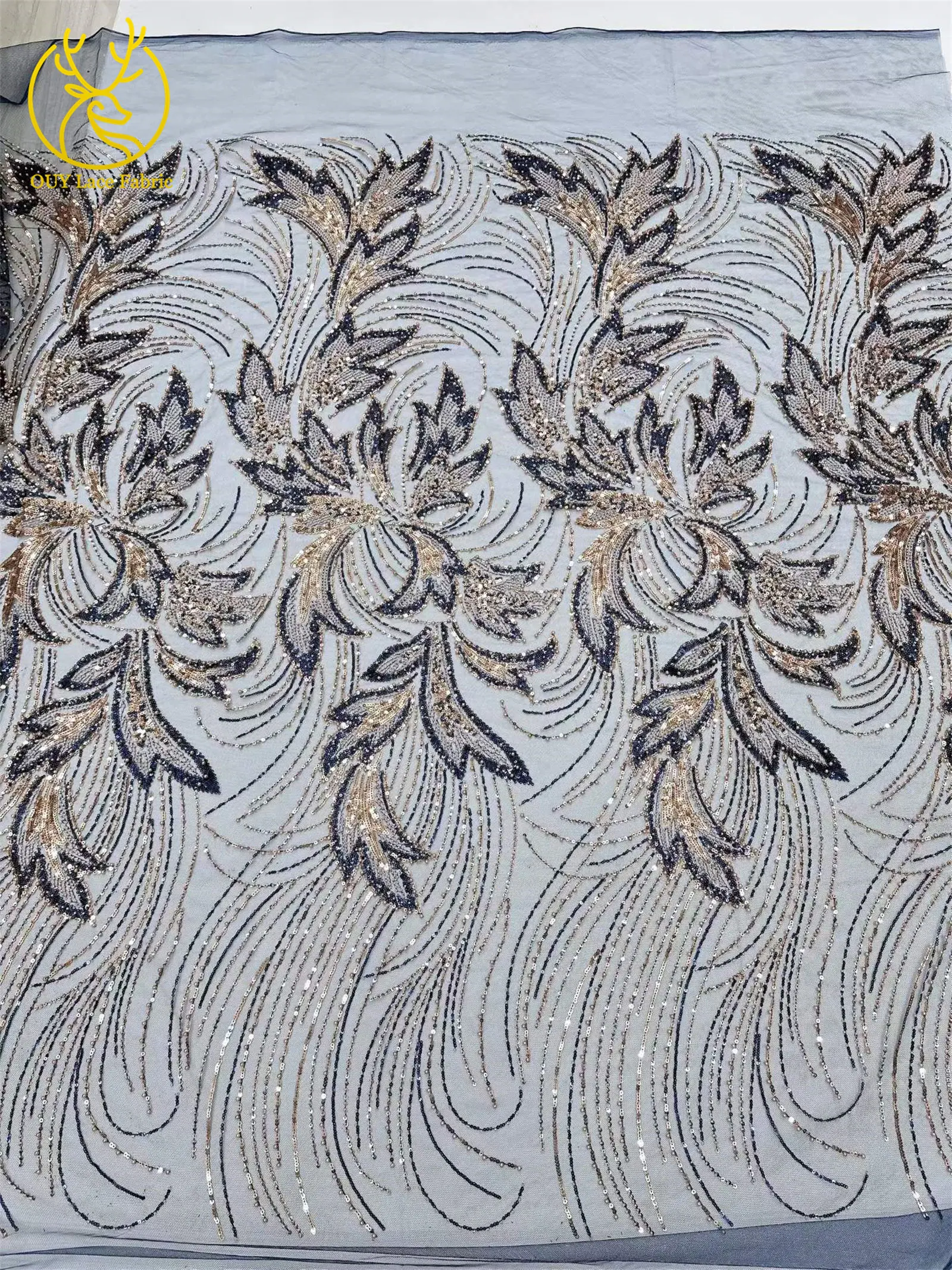 Großhandel Nigerianischer Perlen-Spitzenstoff 2026 Modischer Französischer Afrikanischer Pailletten-Netzstoff für Brautkleider und Partykleider 5 Yards – Detail 25