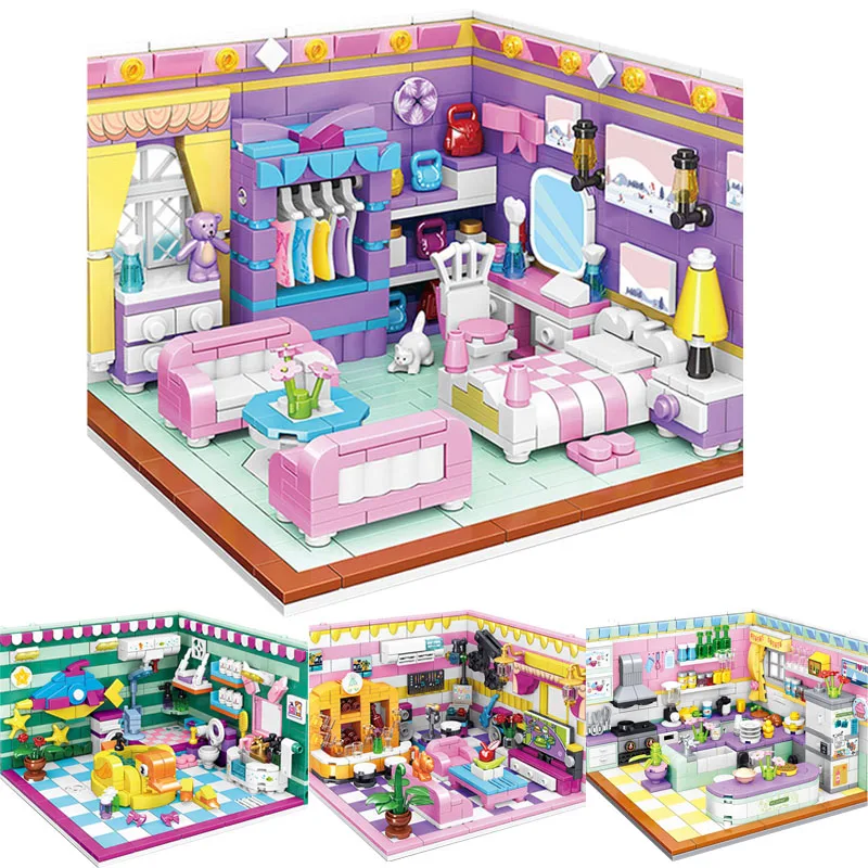 

Mini Room Kitchen Bedroom Building Blocks City Friends Play House Set Apartment Model Assemble Bricks Educational Toys For Girls