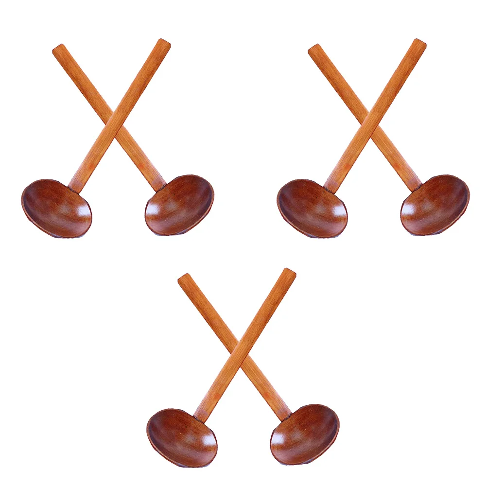 

6Pcs Wooden Soup Spoons Long Handle Anti-Slip Ergonomic Design for Stirring Serving Cooking Ramen Noodles Porridge Kitchen