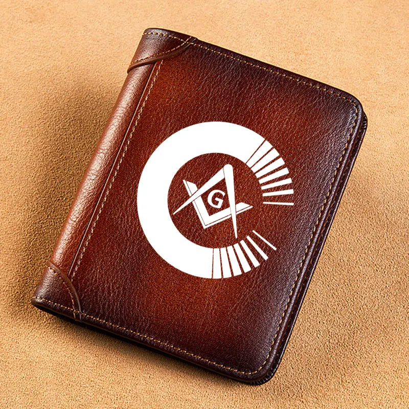 High Quality Genuine Leather Wallet Freemasonry White Symbol Printing Standard Purse BK873