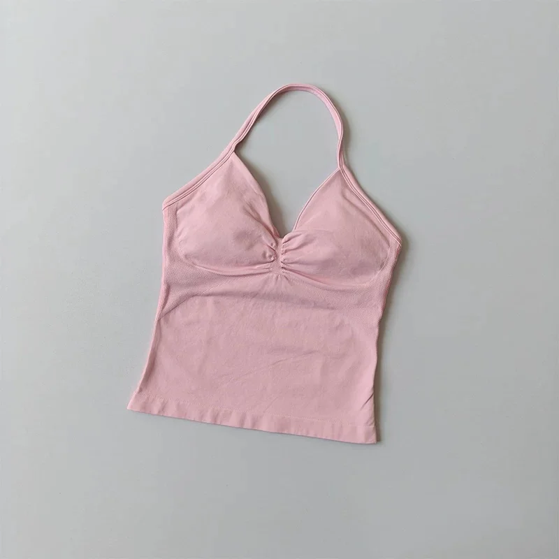 Sport-BH mit Neckholder, Schnürung und offenem Rücken, Push-up-Effekt, hohe Stützwirkung, langes Yoga-Top für das Training im Fitnessstudio. – Detail 7