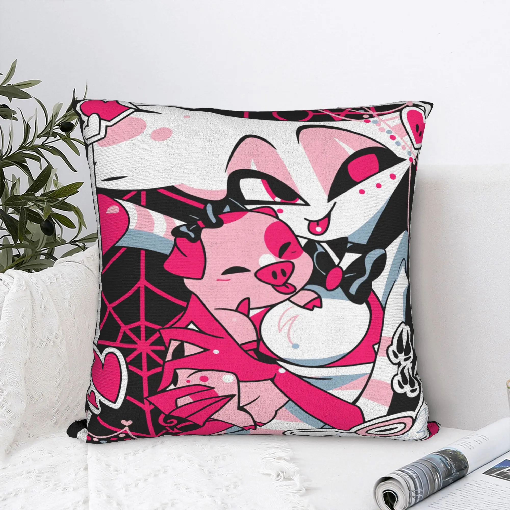 Hazbin Hotels Pillow Case Angel Dusts and Fat Nugget Cushion Cover Soft Graphic Pillow Cover Retro Trendy Pillowcases