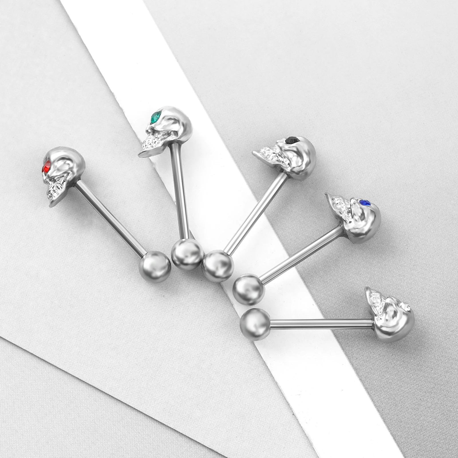 1PC Stainless Steel Tongue  Piercing 5-color Diamond Inlaid Skull Tongue Nail Creative Punk Piercing Jewelry for Man and Woman image 5