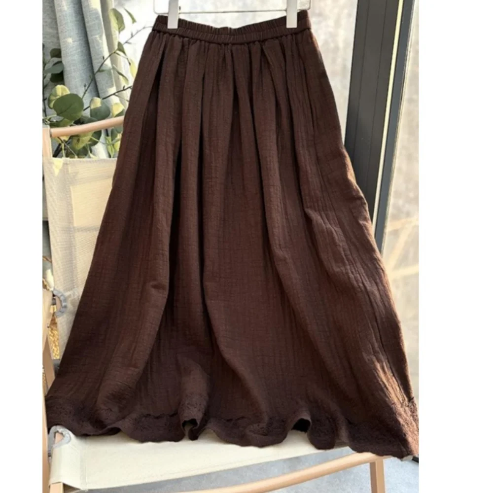 Coffee French Lace Half Length Skirt Women Spring Autumn Mid Length High Waist A-line Skirt MCP029