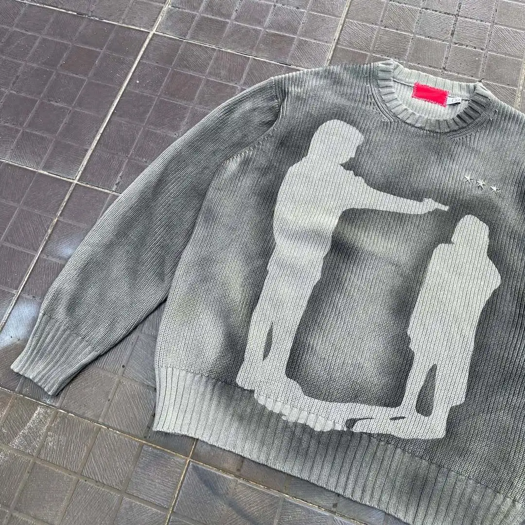 

Пуловер с принтом спрея, одежда в стиле хип-хоп, свободный модный зимний теплый свитер с длинными рукавами и уличным принтом