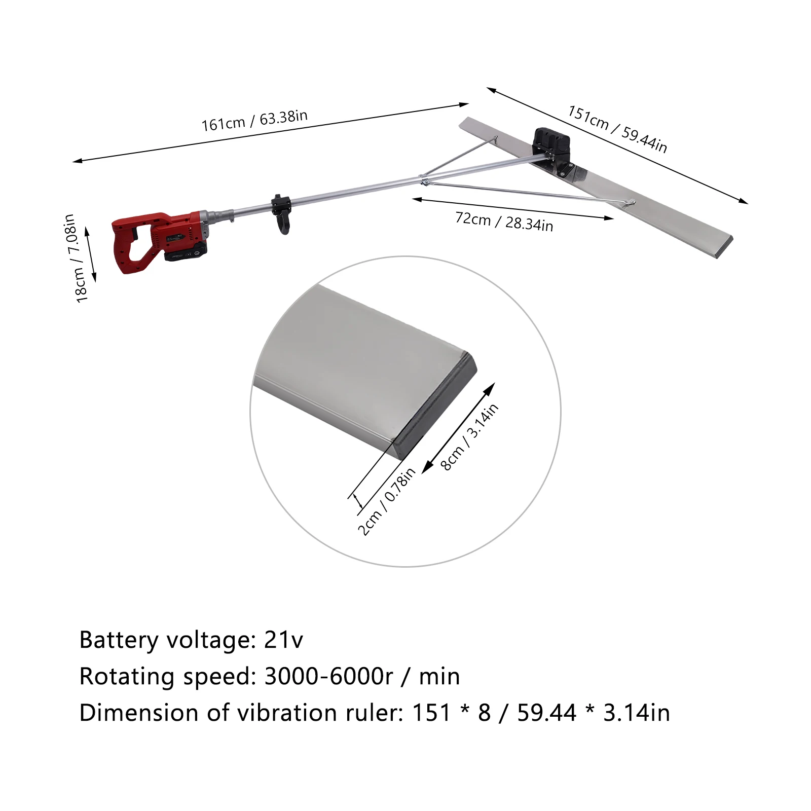 150cm Electric Concrete Polisher Level Floor Vibration Ruler Mortar Vibrator Screed Concrete Leveling Machine with Battery