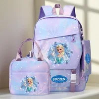 Juego de mochila Frozen Elsa de 3 uds., mochila escolar para niñas con bolsa para el almuerzo y estuche para lápices, mochila de nailon duradera para volver a la escuela
