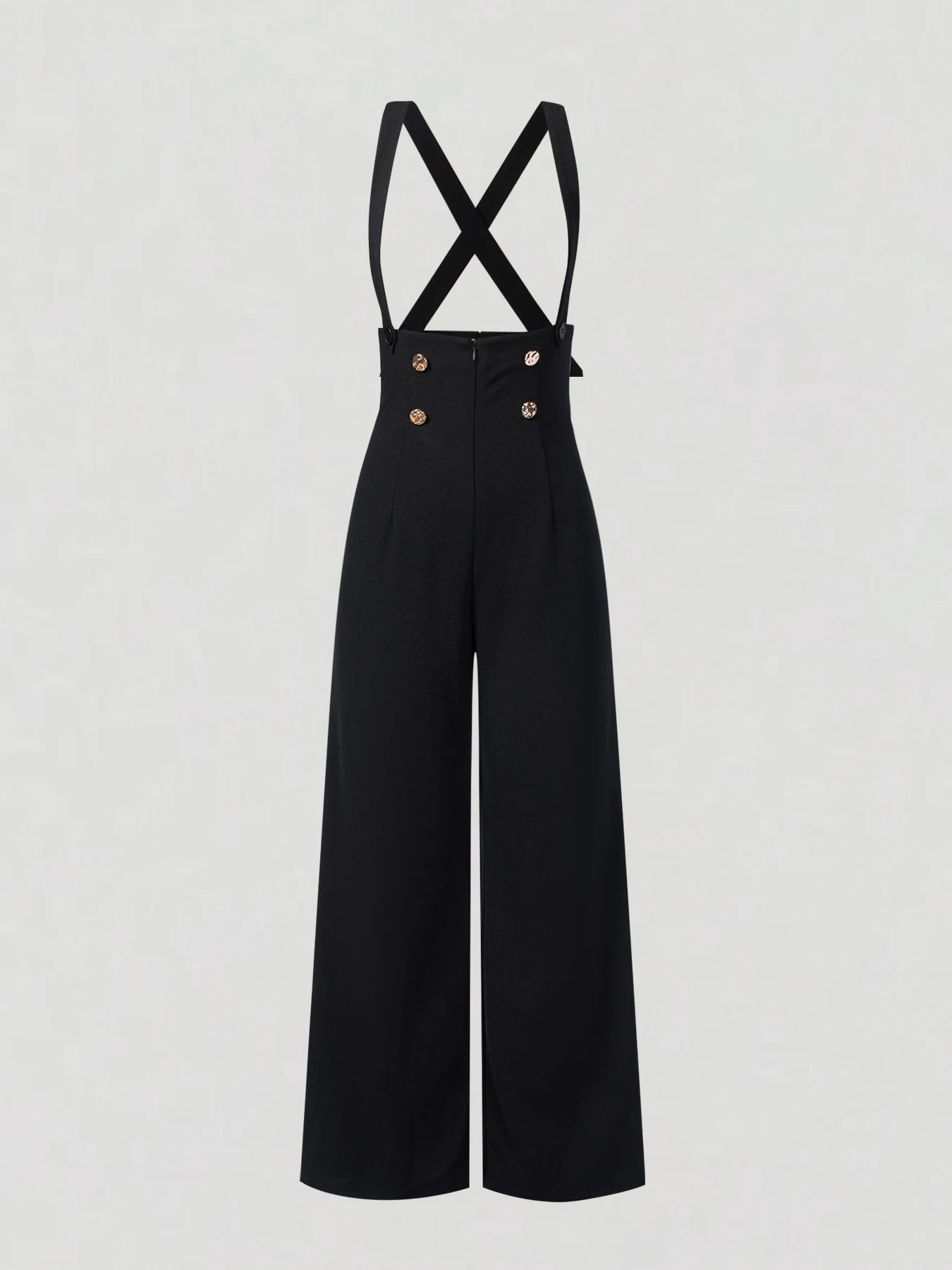 Celana Jumpsuit Wanita Musim Gugur Musim Dingin Model Suspender Kaki Lebar Warna Emas Kancing Dua Baris Retro Slim Fit Santai Sehari-hari Fashionable