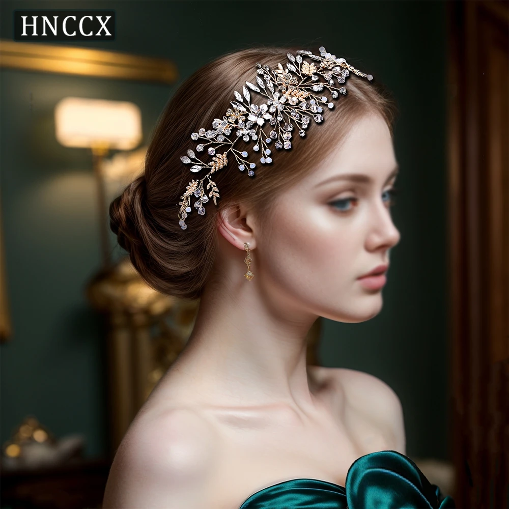 

HNCCX Handmade Headbands for Brides Rhinestone Headwear Bridal Opal Diamond Alloy Leaf Wedding Hair Ornaments for Women CP235