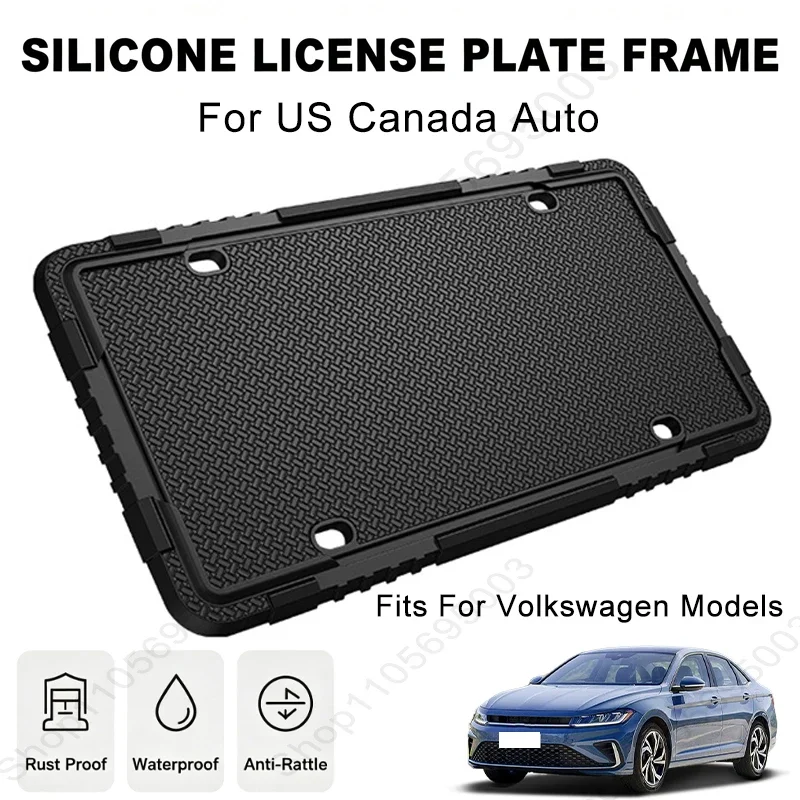 For Volkswagen VW Car Silicone License Plate Frame Kit Waterproof Antirust Number Plates Holder Bracket for US Canada Auto