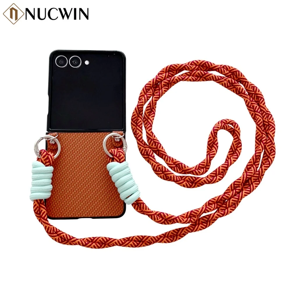 

Бамбуковый кожаный длинный ремешок для телефона для Samsung Galaxy Z Flip 7 3 4 5 6 Zflip7 flip6 Цветной плетеный веревочный чехол ZFlip 7