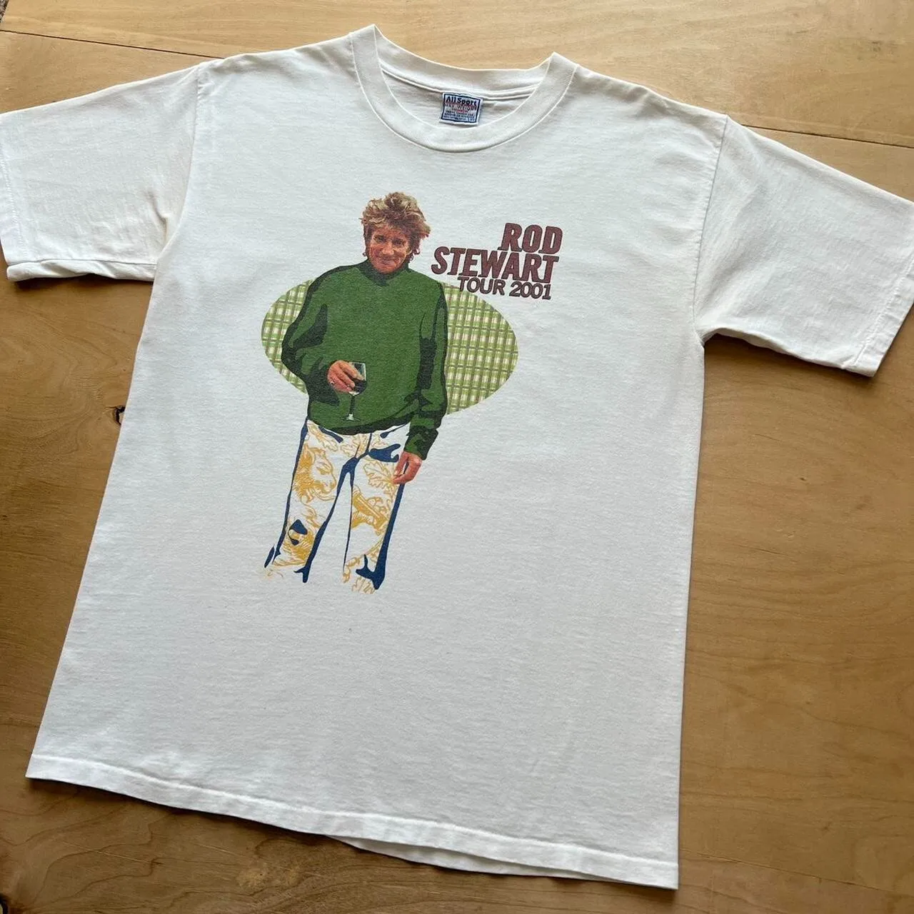 قميص Vtg Rod Stewart Music Tour 2001 قطن أبيض كامل الحجم للرجال والنساء #1