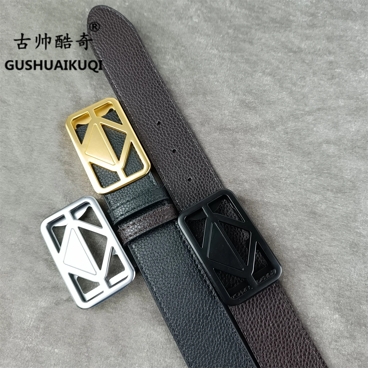 

2022 men's and women's wide buckle3.8 cm Gu Shuai new design men's and women's belt high-quality cowhide leather double-sided fr