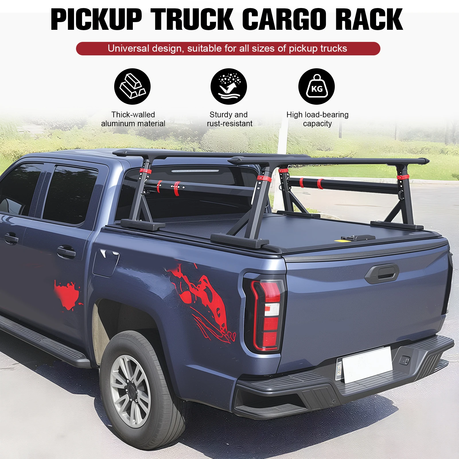 Portaequipajes Resistente para Camioneta, Capacidad de 800 LBS, Aluminio, Ajustable de 18-28'' de Altura, para Ford/Gladiator/Tundra/Tacoma