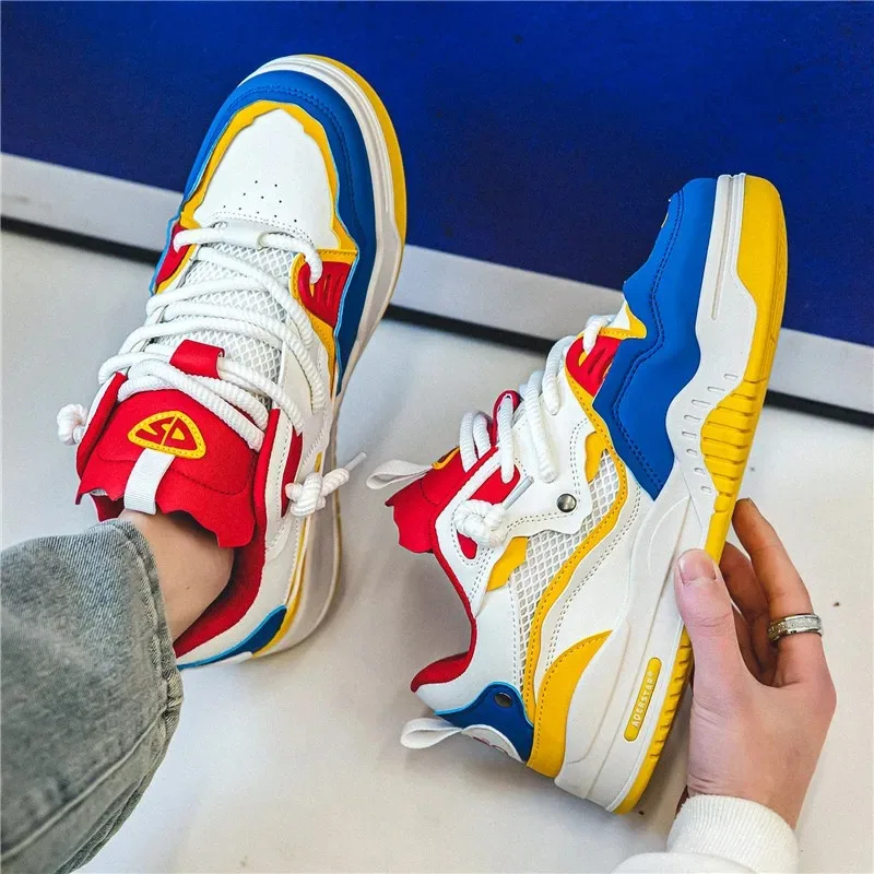 Men\'s Designer Shoes Brand Chunky Sneakers Two-tone Lace Up Casual Shoes for Men Fashion Student Vulcanized Zapatillas Hombre