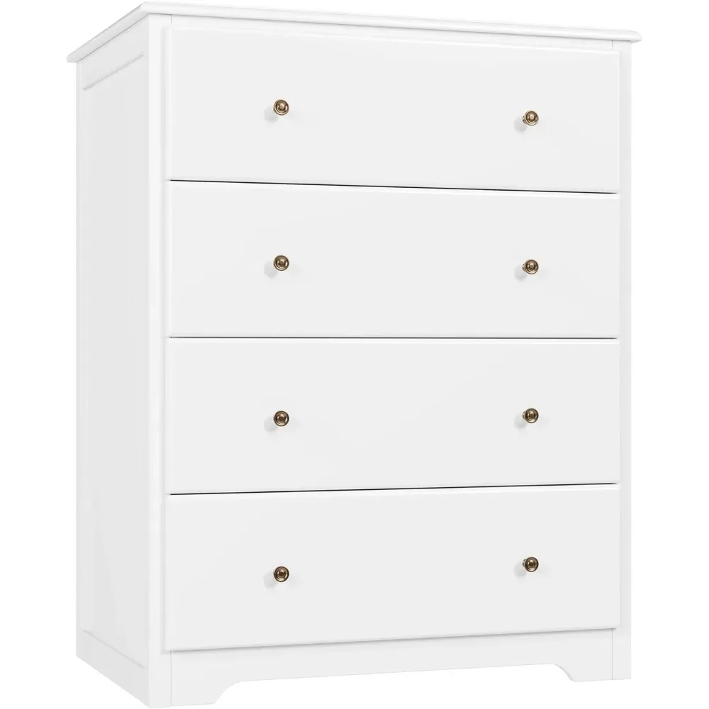 White Dresser, 4 Drawer Dressers Chest of Drawers, Modern Tall Dresser, Wood Drawer Chest Storage Cabinet