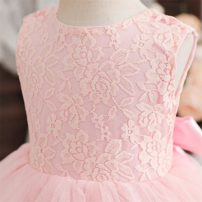 Flower Baby Pink Princess Dress for Girls Sleeveless Lace Cake Layered Dress Children\'s Mesh Fluffy Birthday Dress 2-6 Years